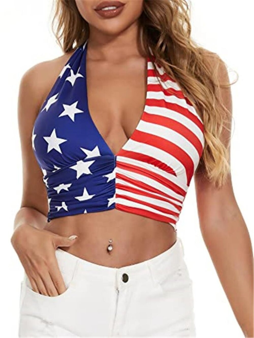 America Patriotic Usa Women Summer Going Out Flag Halter Crop Tank Top
